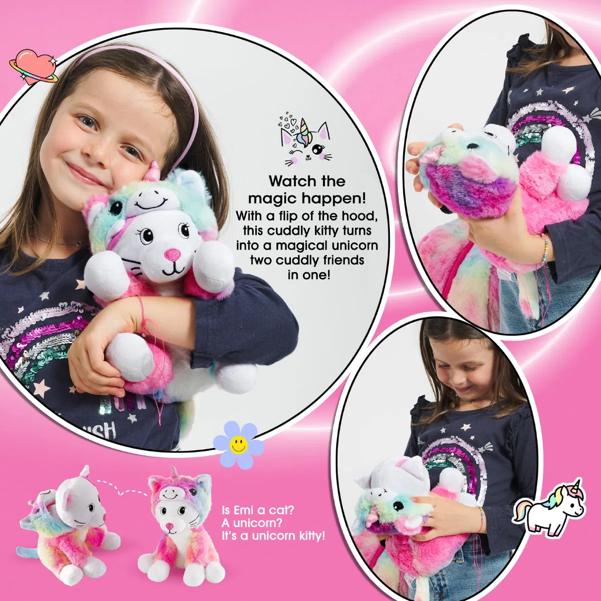 PERLETTI Accessori Bambina con Peluche Unicorno Kawaii - Zainetto Regalo Bambina Bambino 3 4 5 6 Anni - Zaino Borsa Morbido Bimbo Bimba Scuola Materna Leggero Peluche Estraibile