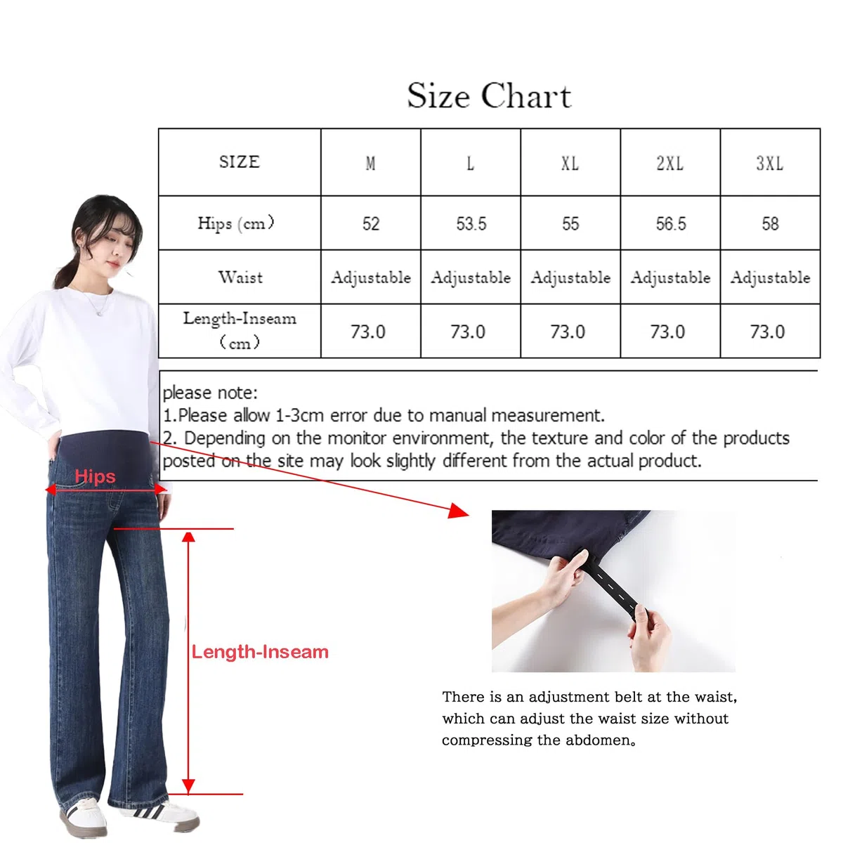 Jeans da donna incinta con design a gamba larga, cintura regolabile e tasche su entrambi i lati, eleganti ed eleganti, pratici per tutti i giorni e il lavoro