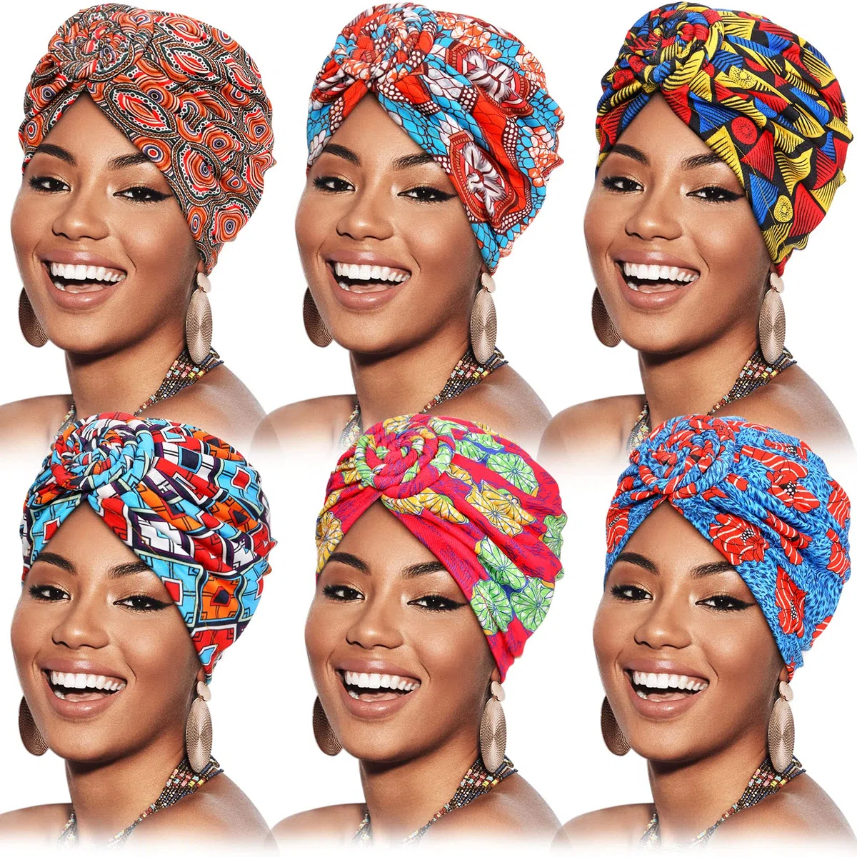6 pezzi africano headwrap turbante per donne nere pre legato nodo cofano cappello berretto berretto testa sciarpa copricapo cappello