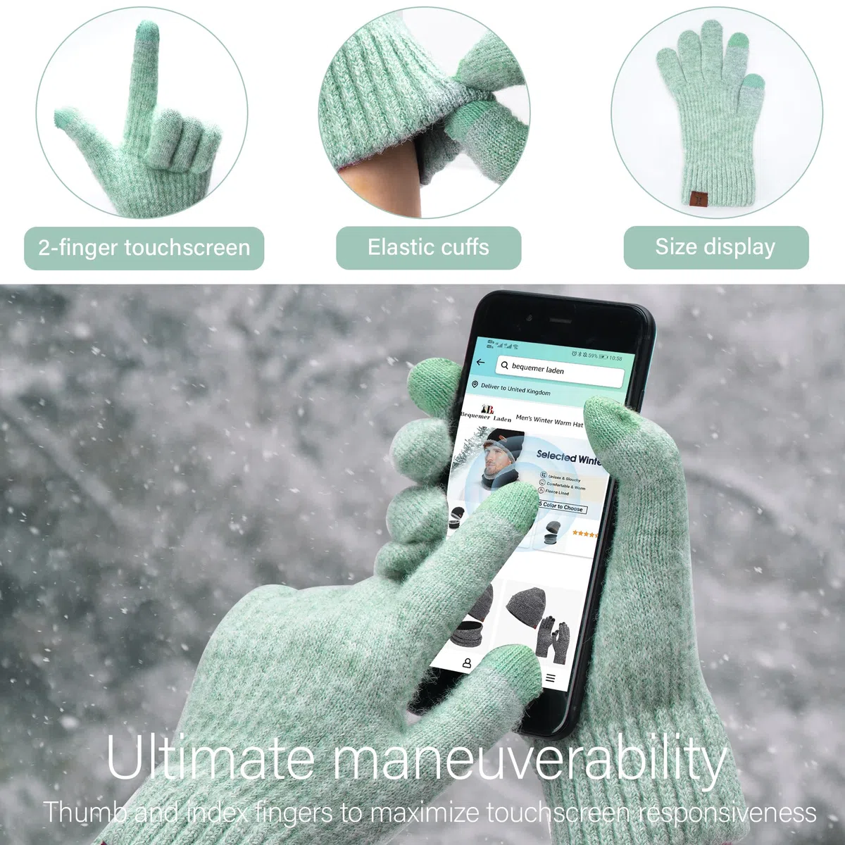 Donna Uomo Invernale Termici Cappello Sciarpa Touch Screen Guanti Set con Fodera in Pile, Invernali Berretto in Maglia Scaldacollo Regalo