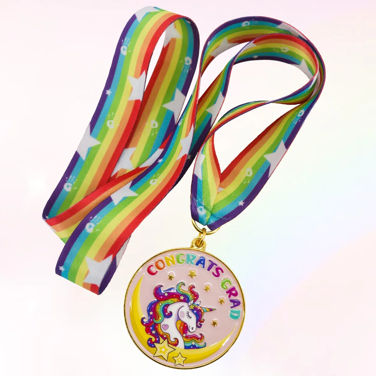 GraduatePro Medaglia di laurea per la scuola materna con nastro arcobaleno per il collo, medaglione premio per bambini studenti unicorno decorazione per feste regalo di laurea 5 cm