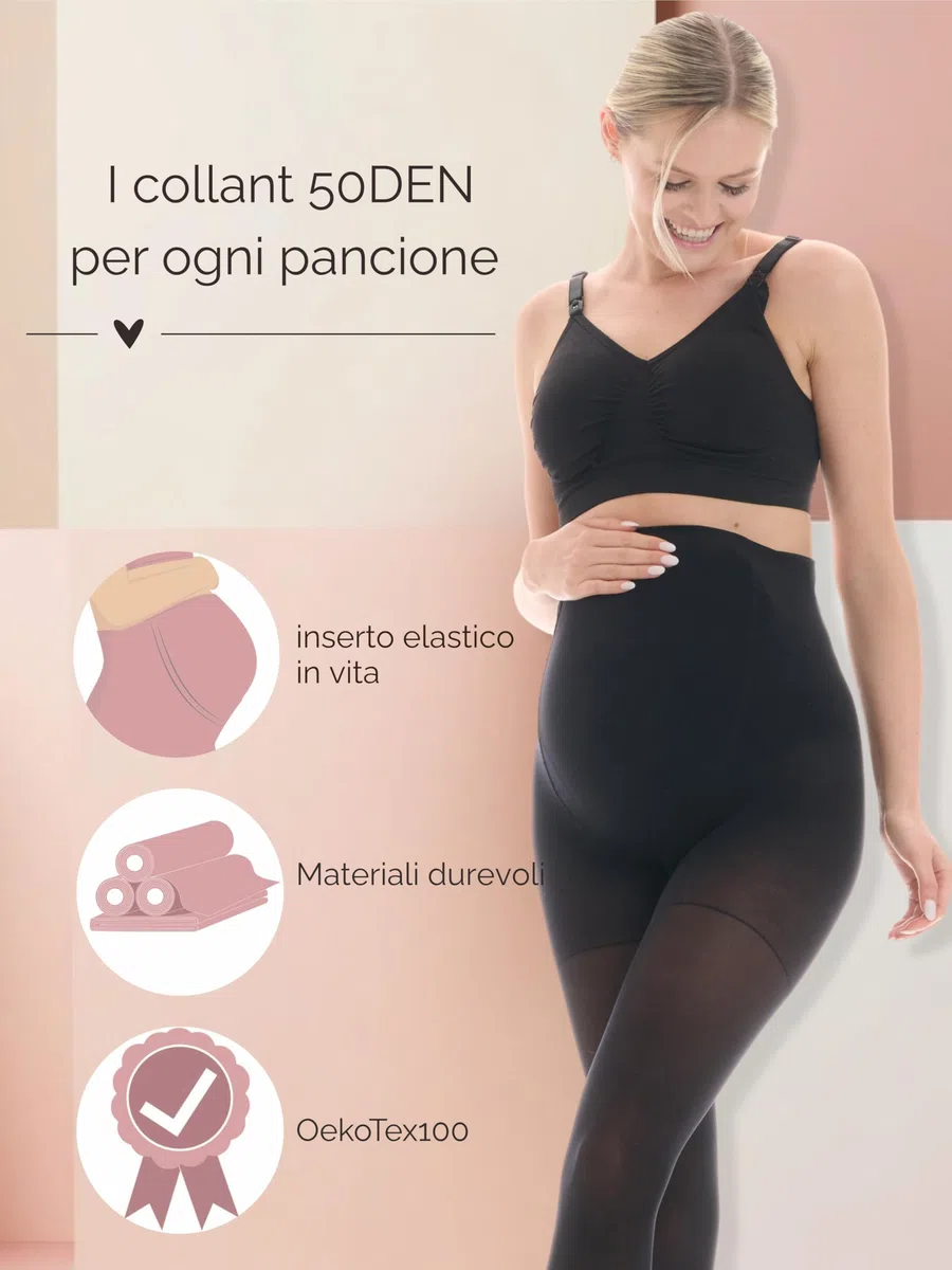 Herzmutter Collant Premaman 50DEN - OEKO TEX 100 - Calze maternita - Gravidanza - Semi Coprenti e Comode - Calze Premaman - Beige Nero Opaco - 1800