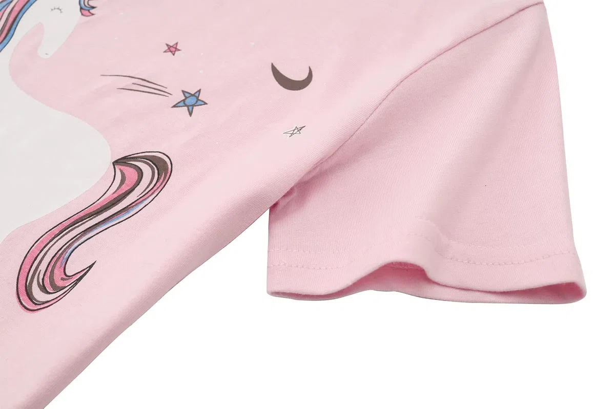 Pigiama estivo per bambine con unicorno, in cotone, a maniche corte, per bambini da 3 a 8 anni, 4 pezzi
