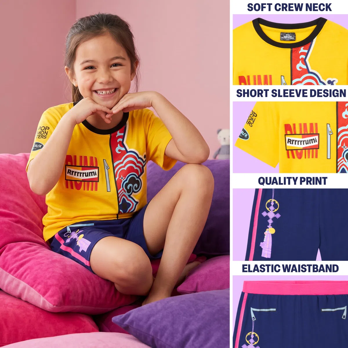 Get Trend KPOP Demon Hunters Huntrix 2 Pezzi Pigiama Estivo Bambina Set, Comodi Maglietta Maniche Corte e Pantaloncini, Idea Regalo Ragazza