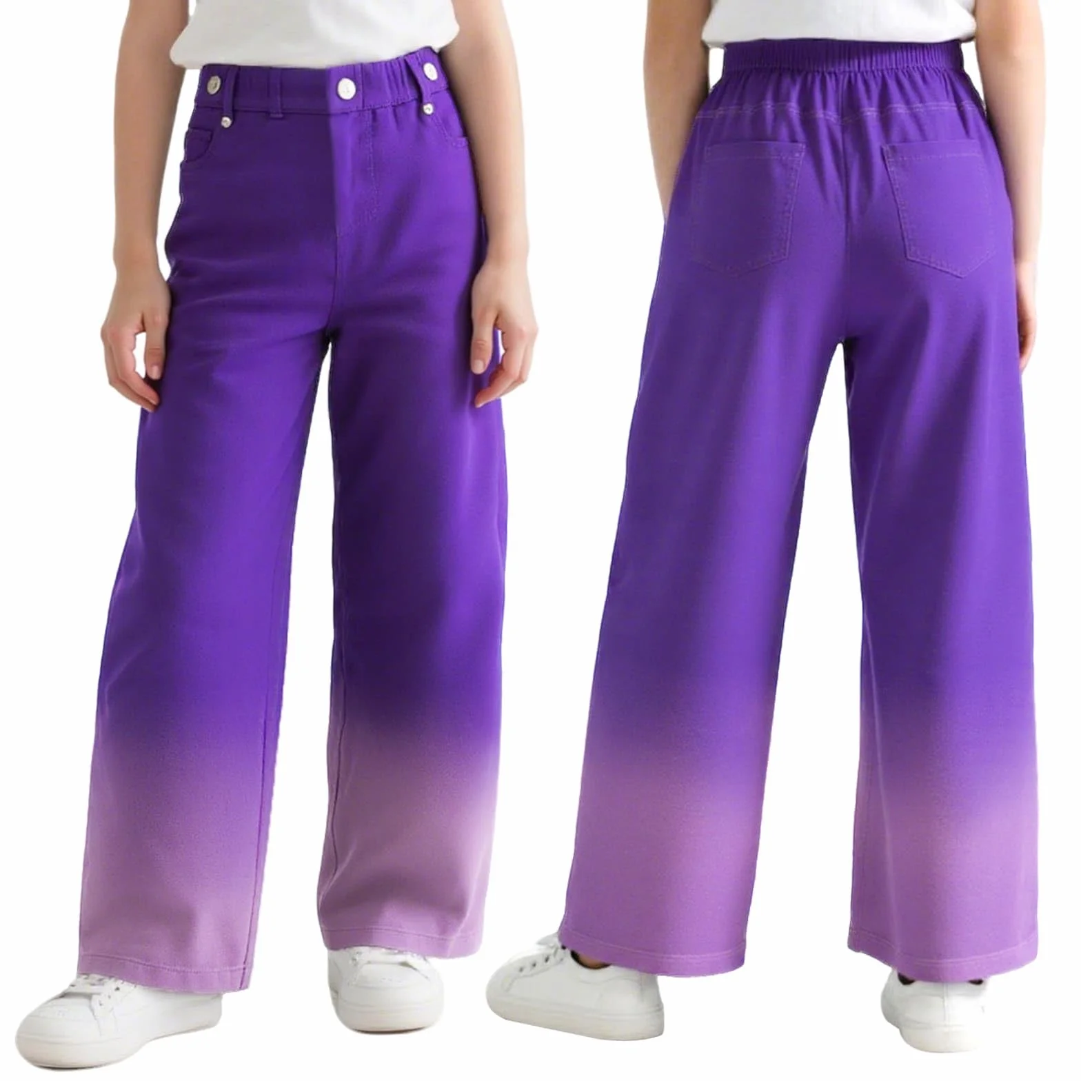 Jeans Ragazze Larghi Baggy Denim Pantaloni Bambina Gamba Larga Elasticizzati Vita Lunghi Jean Ragazza Colorati Loose Fit Casual Pants Leggeri Moda Streetwear, 7-14 Anni