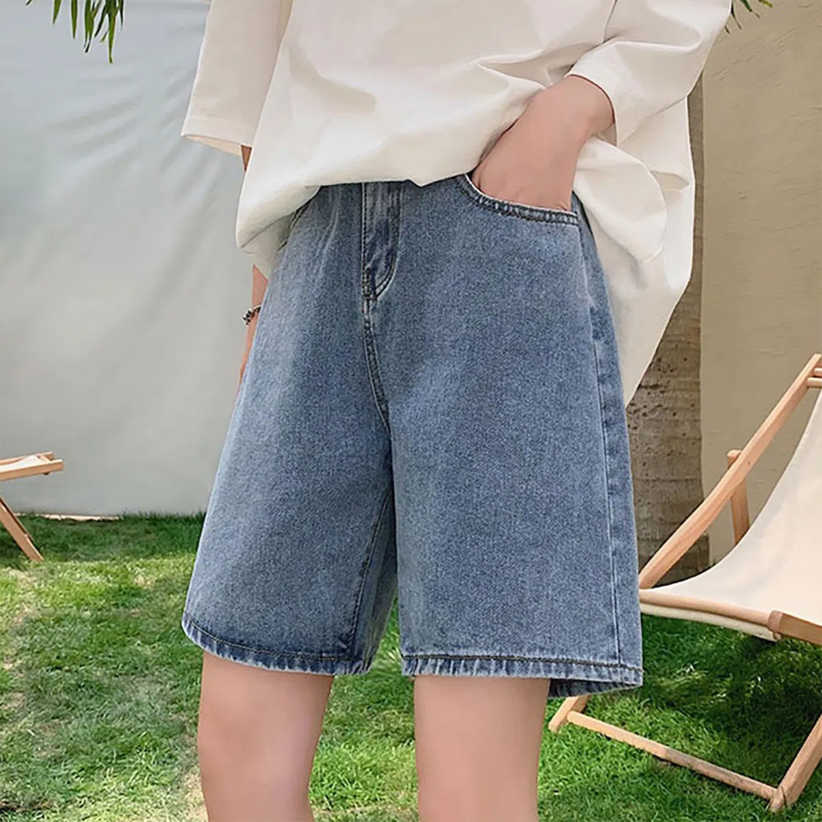 2025 Pantaloni Premaman Donna Elasticizzati Vita Alta Jeans Gravidanza Estivi Casual Vestibilità Casual Pantaloncini a Gamba Diritta Confortevoli Per Uso Quotidiano Pantaloni Pioggia Donna, Blu, M