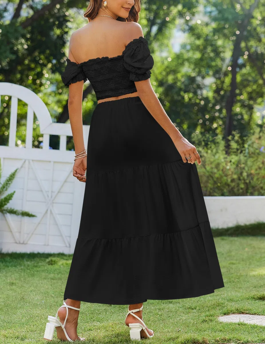 Zeagoo Gonne Donna Elegante a Vita Alta da Donna Gonna Lunga Estiva Gonna Lunga Casual a Trapezio Gonne Elastiche con Tasche S-XXL