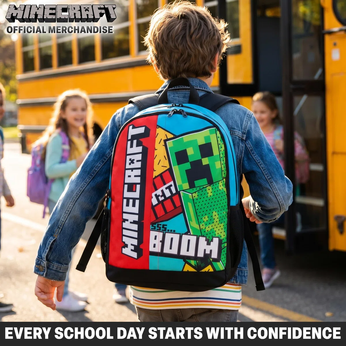 Get Trend Minecraft Zaino Scuola Ragazzo Zip, Borsa Zaino Scomparti Spallacci Imbottiti Regolabili Pannello Dorsale Scuola e Gite (Multi Minecraft)