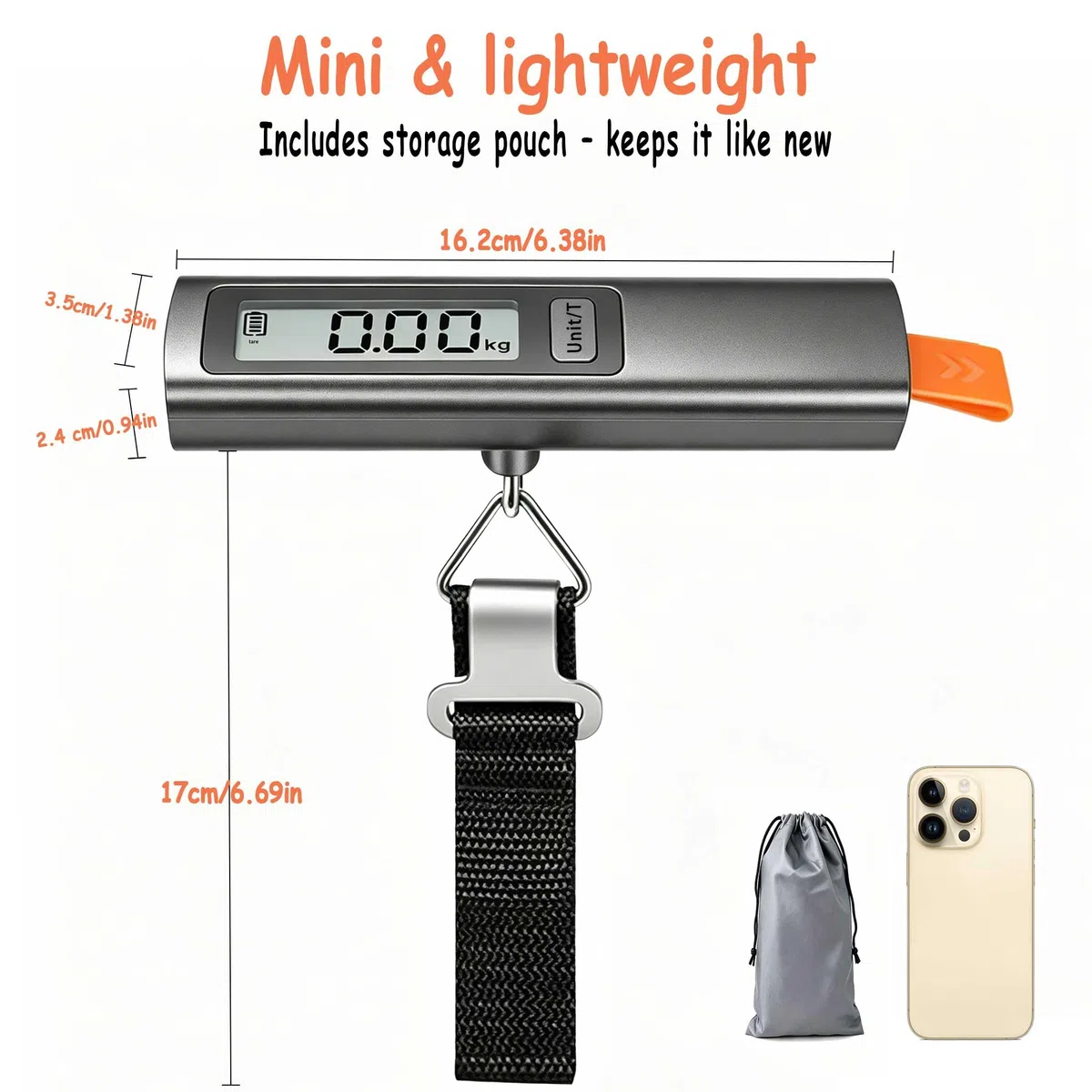 QL bilancia per valigie per viaggi senza batterie, 6 funzioni, Tara, conversione unità, blocco peso, display LCD digitale, fino a 50 kg/110 libbre, bilancia per bagagli per valigie adatta per viaggi