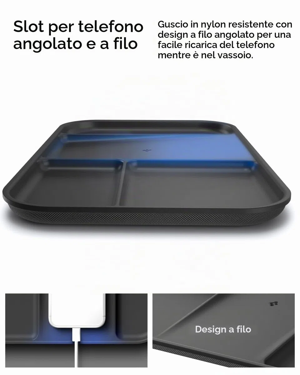 Spigen Modern Valet Sectional Tray – Organizzatore Rangement Premium in PU con 4 Scomparti, Vassoio Svuotatasche Multifunzionale per Ufficio, Cucina e Comodino, Chiavi, Portafoglio, Orologio, Telefono
