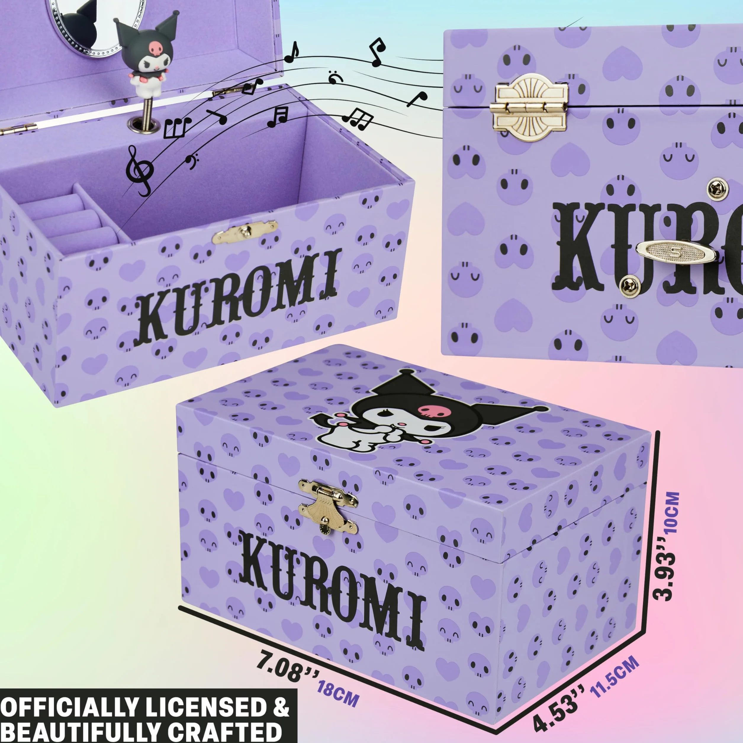 Hello Kitty Sanrio Kuromi Portagioie Bambina Figura Rotante Carica Carillon Portagioie Carillon Musicale Anime Regalo Ragazza (Viola Kuromi)