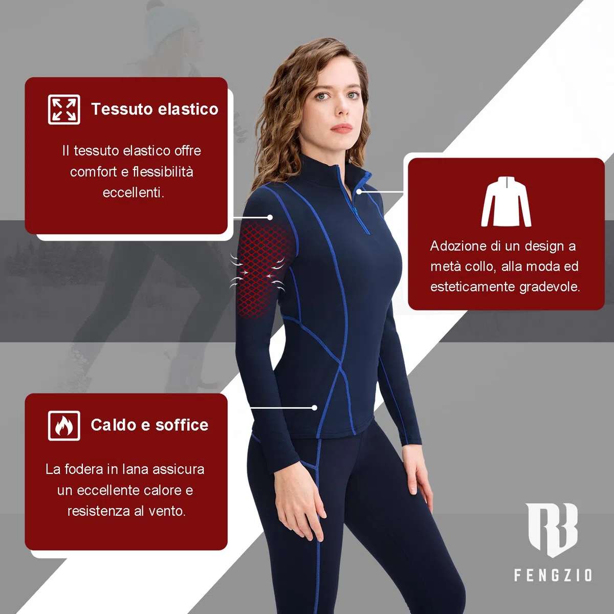 Intimo Termico Donna Invernale, Maglia Termica Donno Funzionale Pantaloni e Maglie con Cerniera, Tuta Termice Donne Set per Sci Corsa Palestra