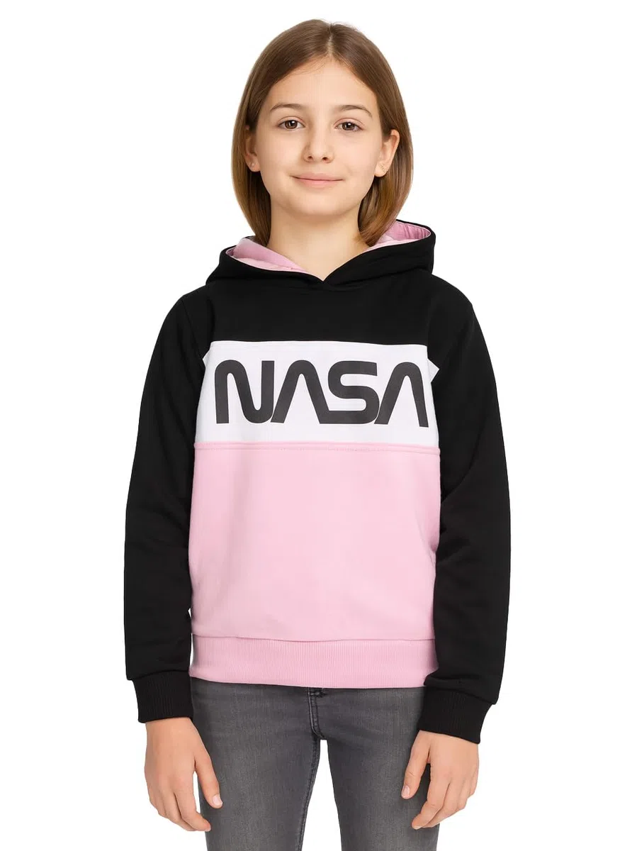 United Labels NASA - Felpa con cappuccio per bambine, con cappuccio, colore nero/rosa
