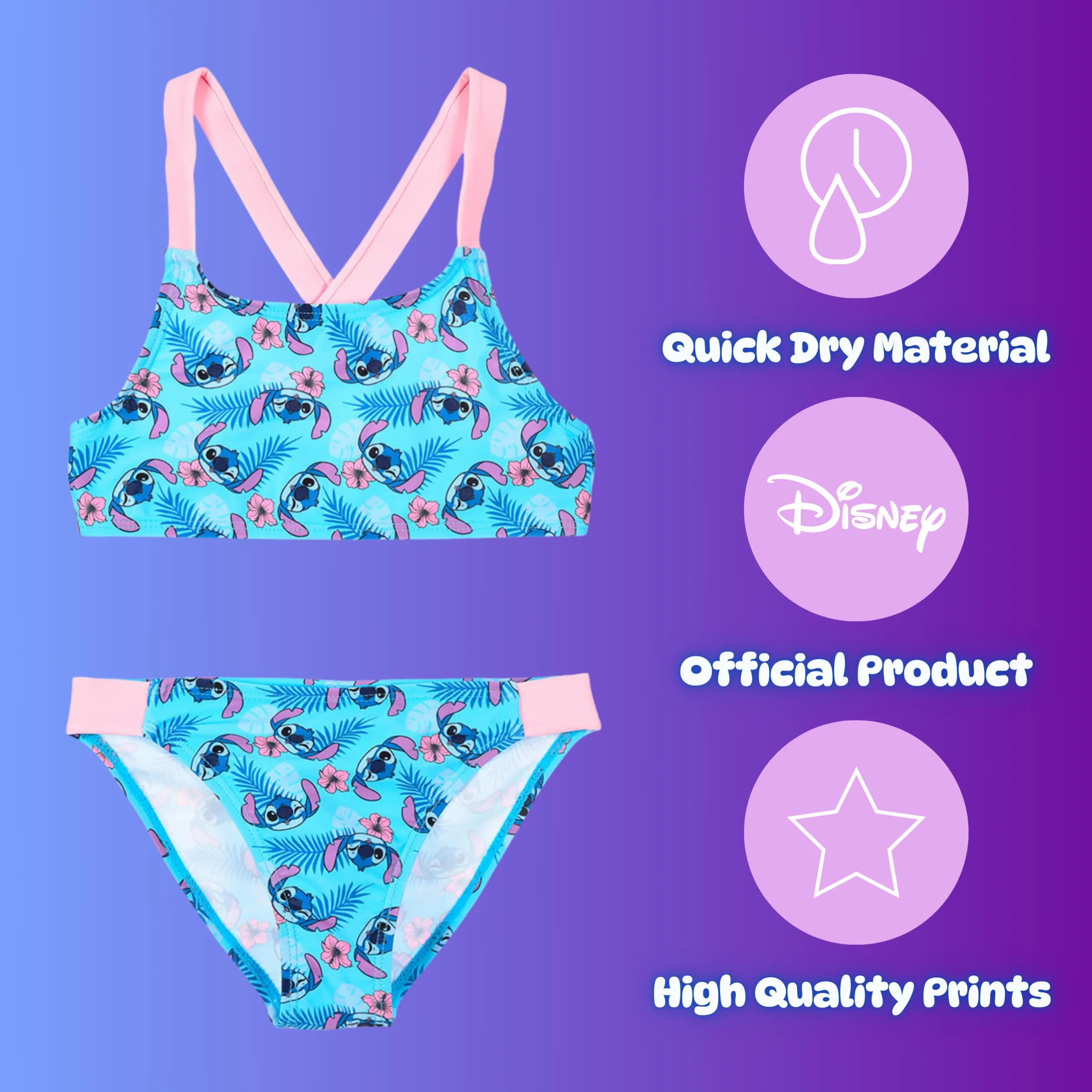 Disney Stitch Bikini per Ragazze, Costume da Bagno Due Pezzi per Bambine e Adolescenti, Taglie 6 ai 12 Anni