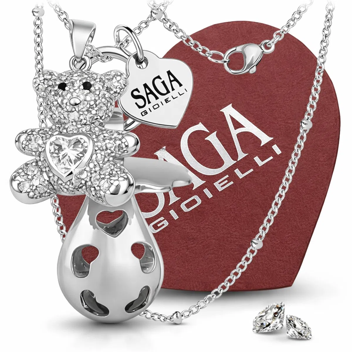 SAGA GIOIELLI® Collana Donna Chiama Angeli Gravidanza Richiamo degli Angeli Donna Incinta Ciuccio Orsacchiotto