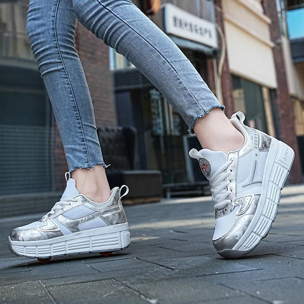 ENEN Scarpe con Rotelle Bambina, Sportive Scarpe da Skateboard, 2 Ruote Skateboard Sneakers Outdoor Multisport Scarpe da Ginnastica da Pattini per Ragazze e Ragazzi 30-41 EU