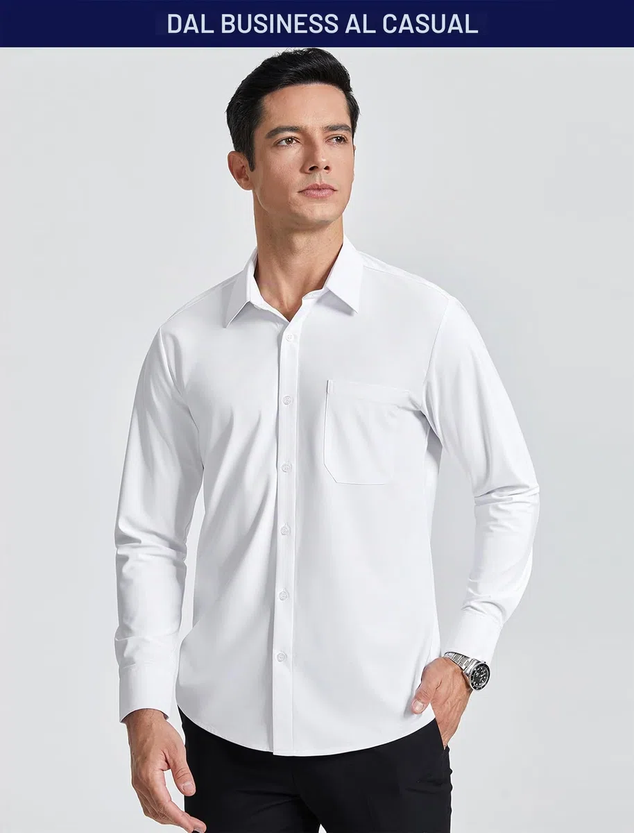 Enlision Camicia Uomo Manica Lunga No Stiro Elasticizzata Elegante Camicia che non si Stropiccia Uomo con Bottoni Antigrinza Taglio Regolare Formale da Ufficio con Tasca