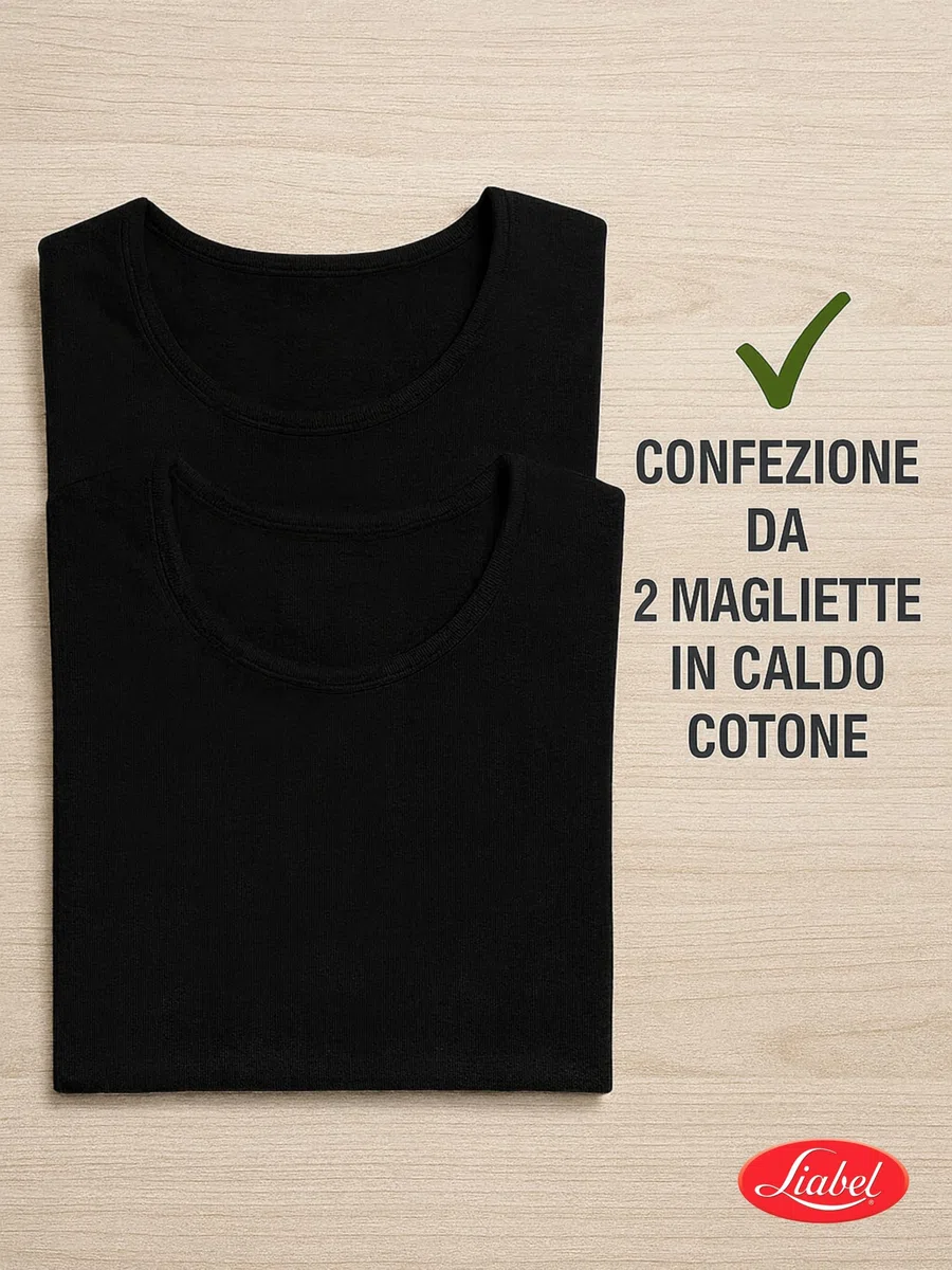 Liabel 2pz Maglia Uomo Caldo Cotone Garzato 100%,T Shirt Cotone Felpato Girocollo o Scollo a V, Maglie Intime Uomo Invernali Anallergiche