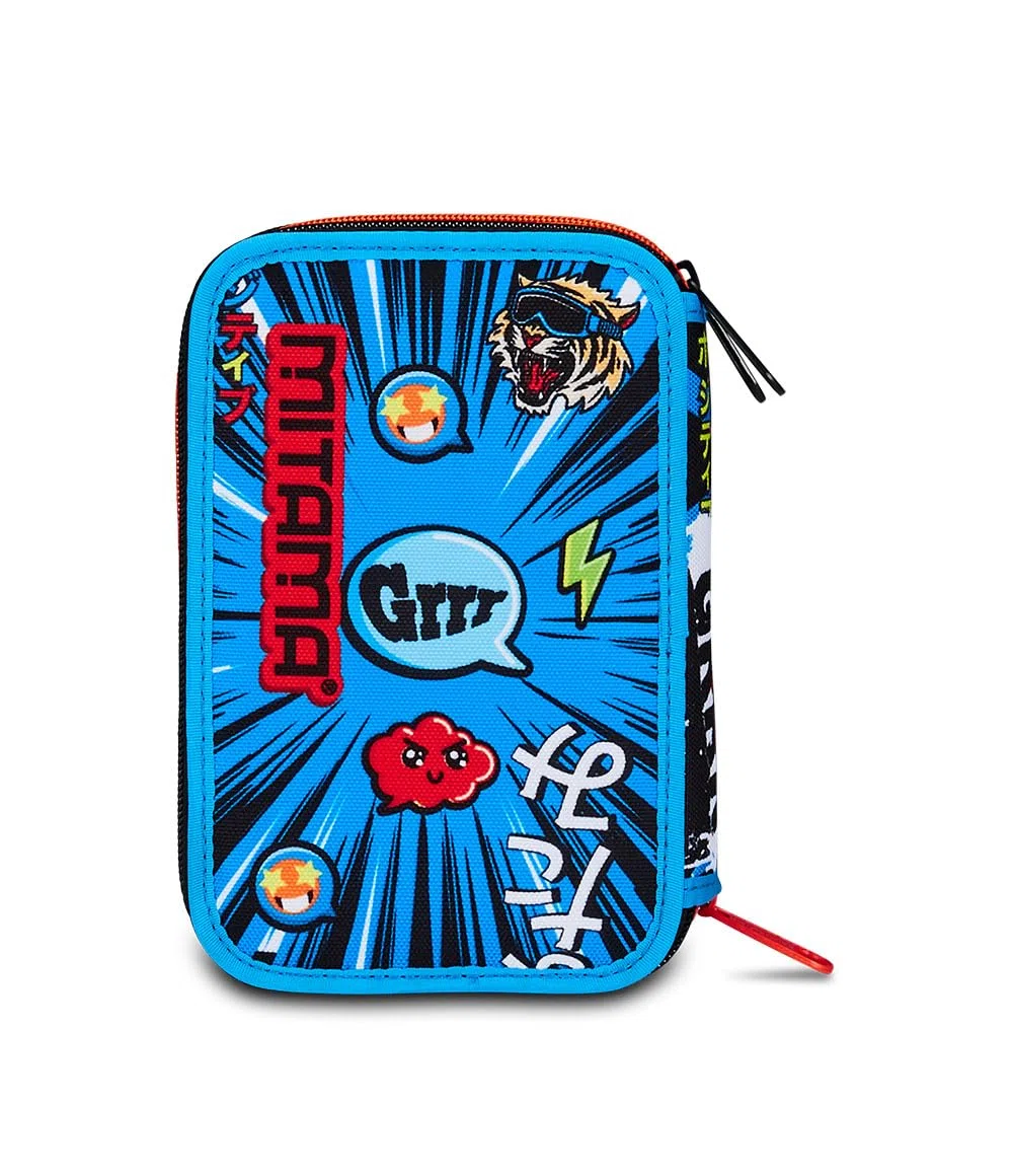 Mitama Astuccio Scuola 3 Scomparti, TRIPLO TIGER WILD, Contenuto 47 pz, Completo di Matite, Pennarelli, Portapenne Scuola Elementare Bambino