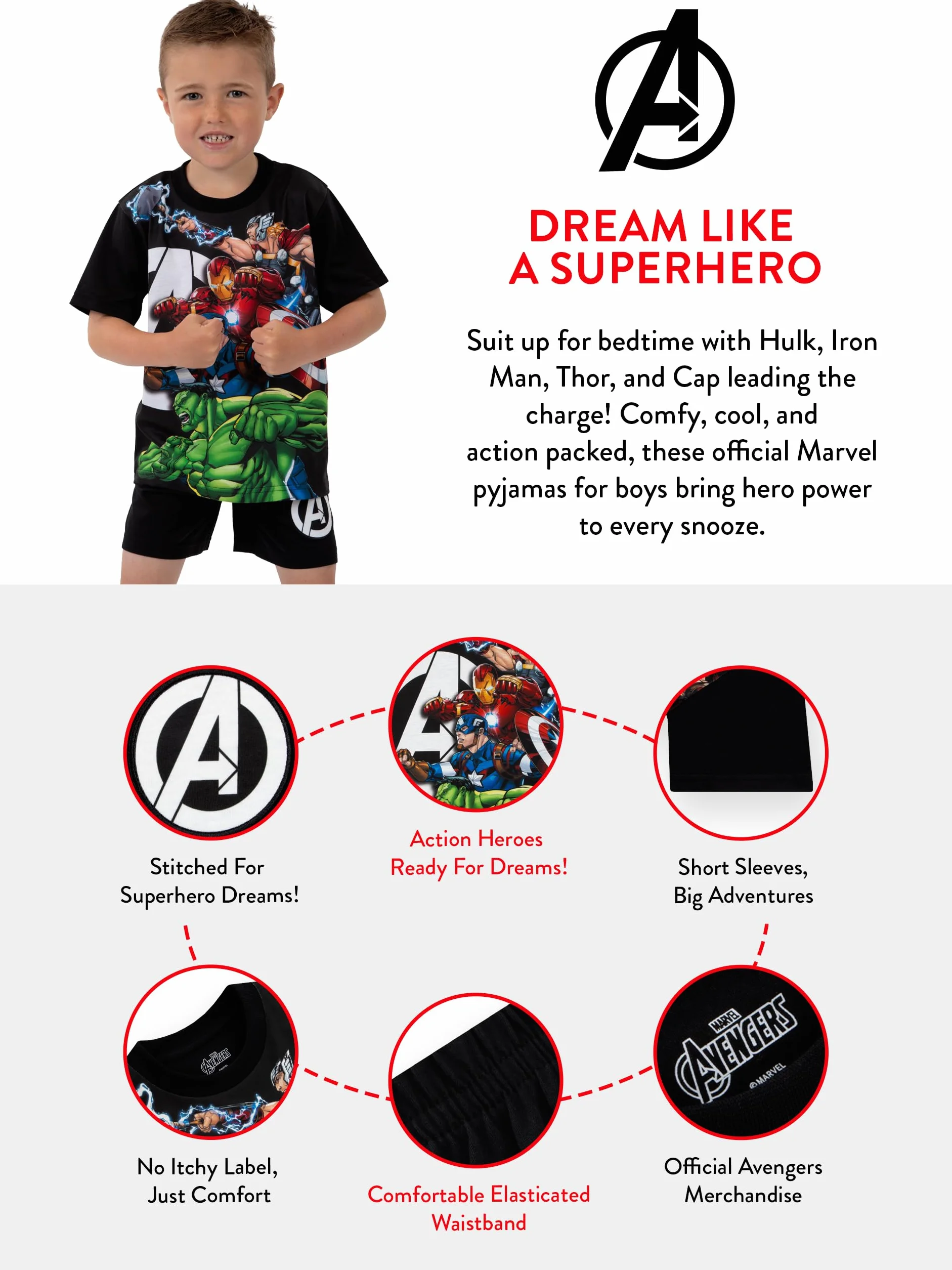 Marvel Pigiama Avengers, Pigiama Estivo per Bambino con Thor, Captain America, Hulk E Iron Man, Completo da Notte Corto per Bambini