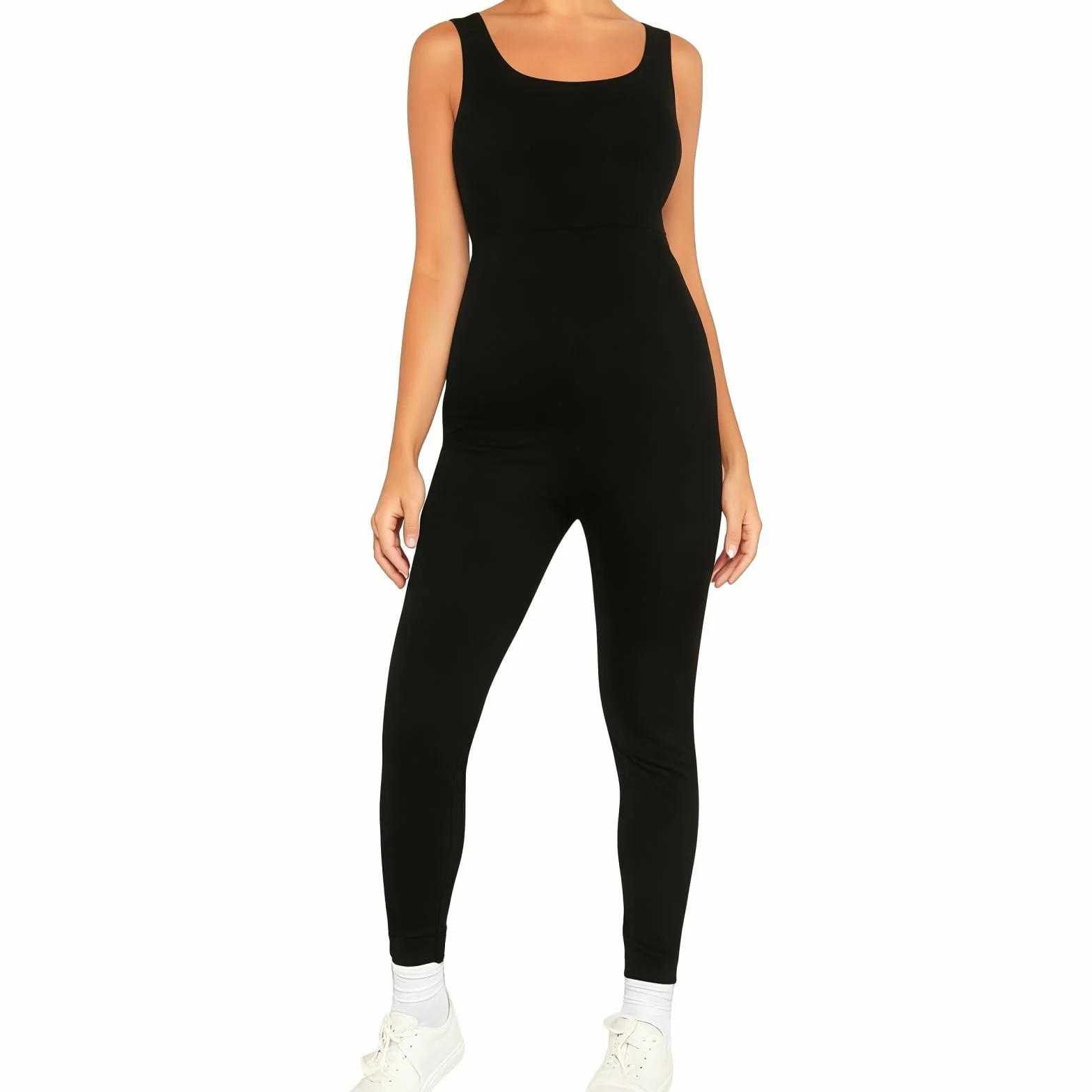 SamHeng Tuta premaman senza maniche Tuta da yoga nera senza cuciture Leggings per gravidanza Body U-Collo a U Tuta sportiva a lunghezza intera Slim Fit Casual Allenamento Abiti Activewear