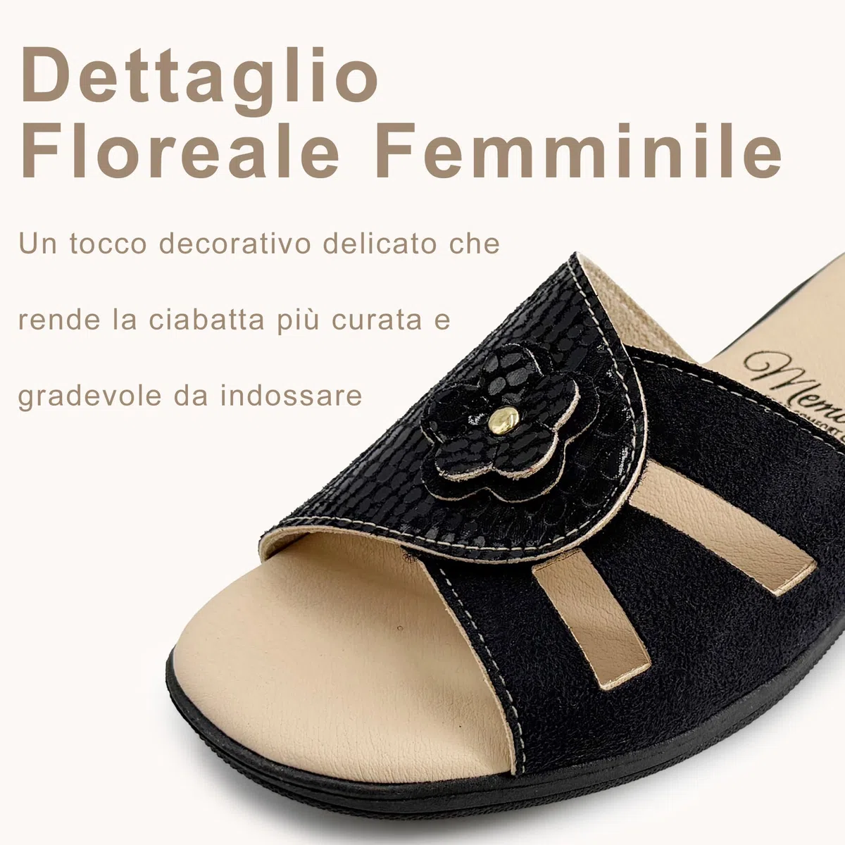 JOMIX Ciabatte Donna Estive con Zeppa 4,8 cm Pantofole da Casa con Strappo Comfort Memory Made in Italy Fascia Regolabile Suola Antiscivolo Punta Aperta Eleganti con Fiore