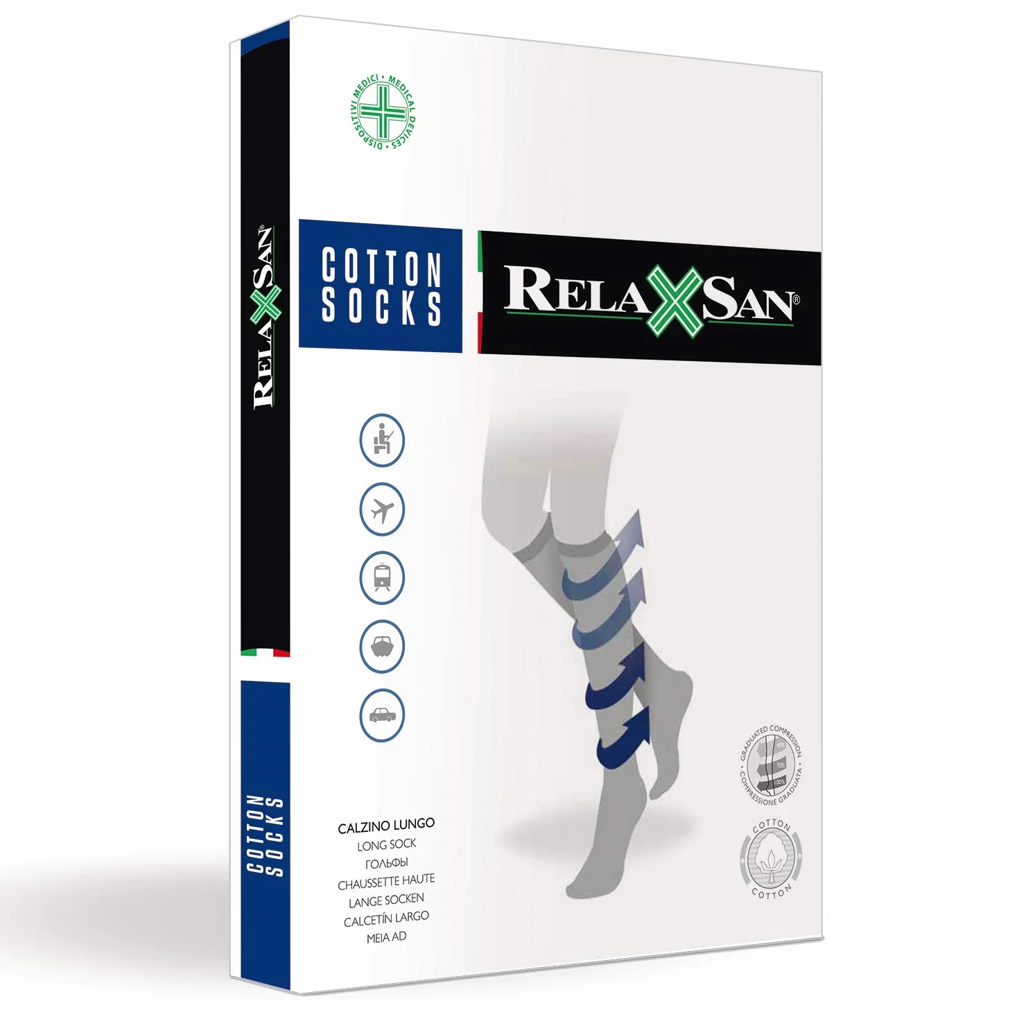 Relaxsan 815 - Gambaletti Compressione Graduata 18-22 mmHg per Uomo Donna, Calze Elastiche in Cotone Leggero
