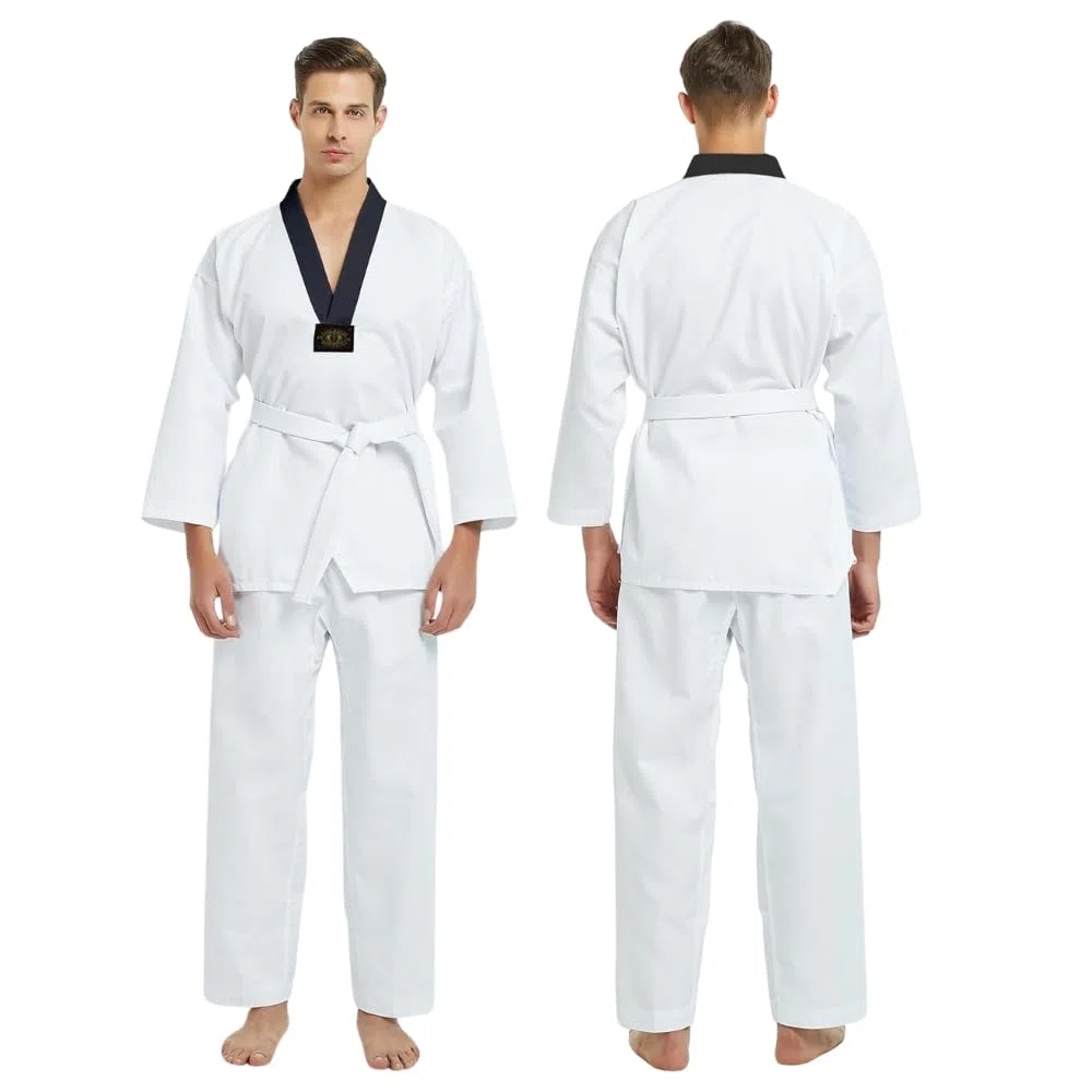 URBANSEE Tuta Kimono Taekwondo per Bambini/Adulti, Leggero per Uomini/Donne,Arti Marziali Uniforme per Studenti, Nera Colletto a V Tuta Karate, Judo, Taekwondo/Arti Marziali-Bianca-Taglie Disponibili