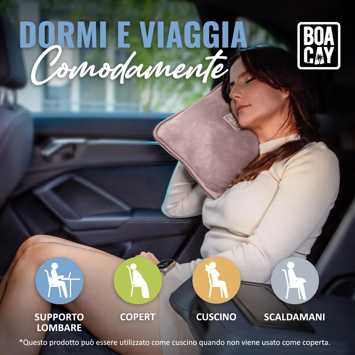BOACAY Coperta da Viaggio Morbida e Calda per Aereo e Auto - Essenziale per Voli Lunghi per Donne, Uomini, Bambini - Cuscino Compatto con Manica per Bagagli e Clip per Zaino