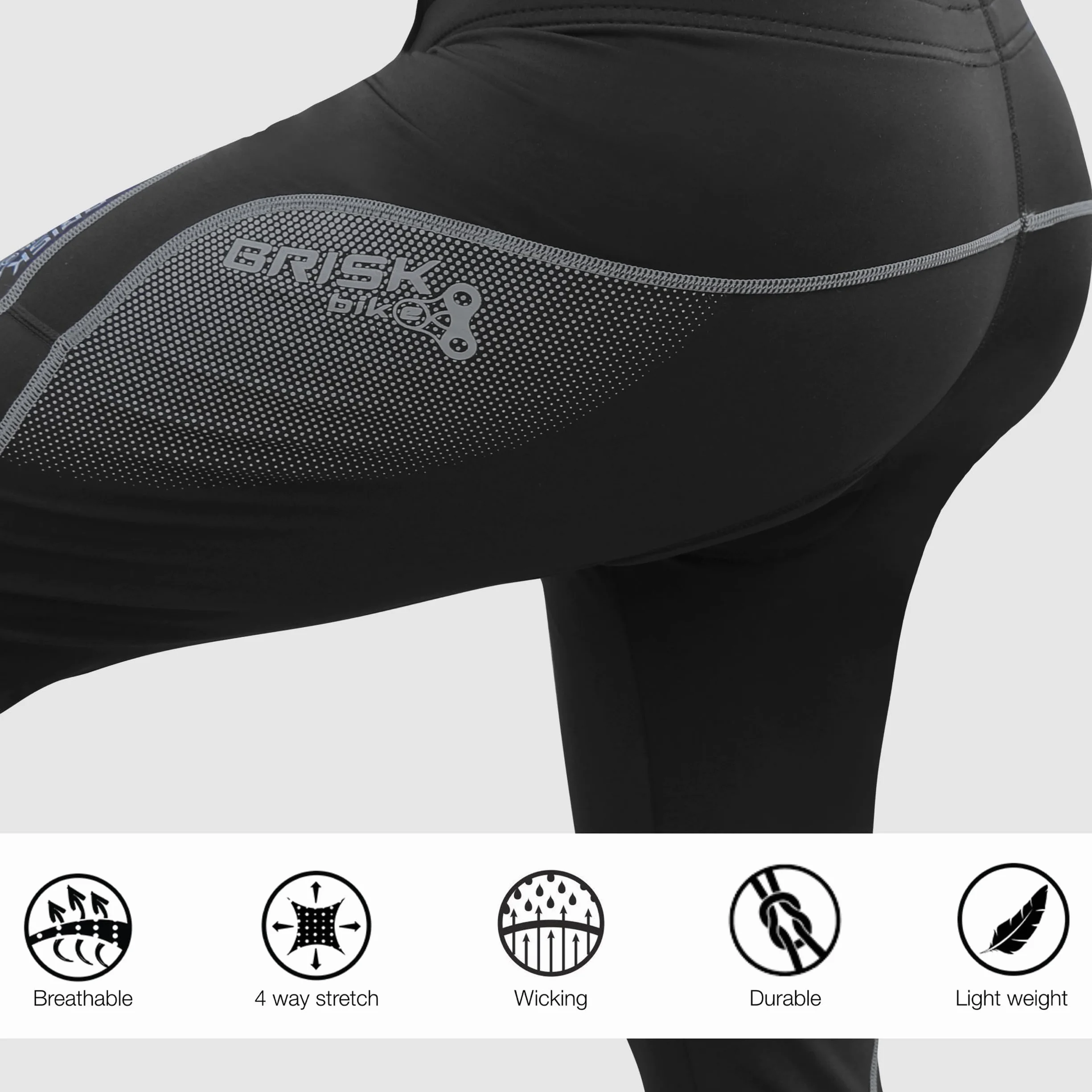 Brisk Bike Pantaloni Ciclismo Uomo Elasticizzato con Imbottitura Cool Max Pantaloni Ciclismo Uomo Invernale Leggings Termici con Cuciture Flatlock