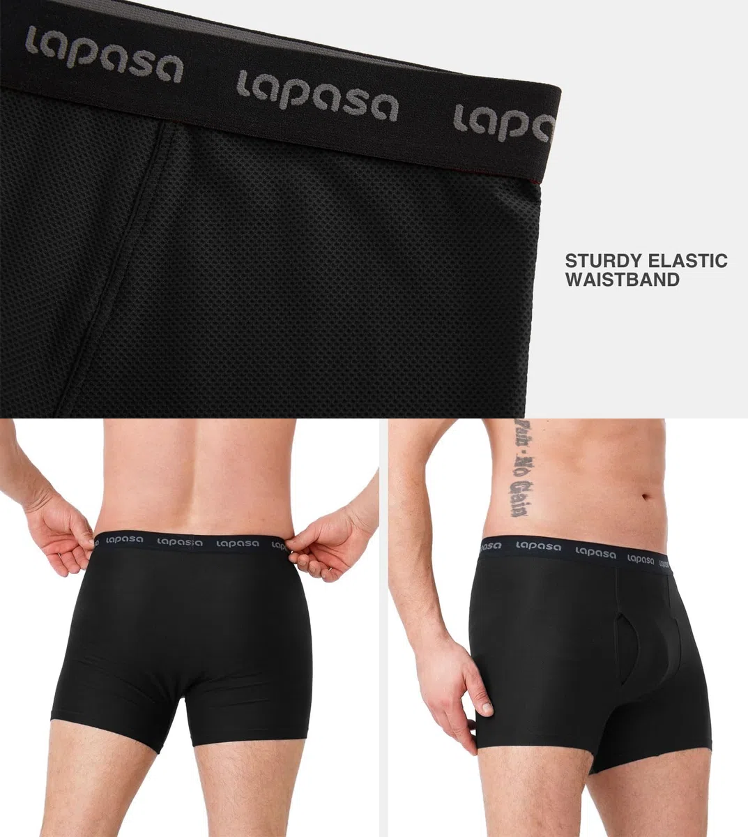LAPASA Pacco da 2 Boxer Asciugatura Rapida a Vita Alta Uomo M16 - Mutande Sportive Elasticizzate Abbigliamento Intimo Leggeri Traspiranti in Rete Viaggio Nero S