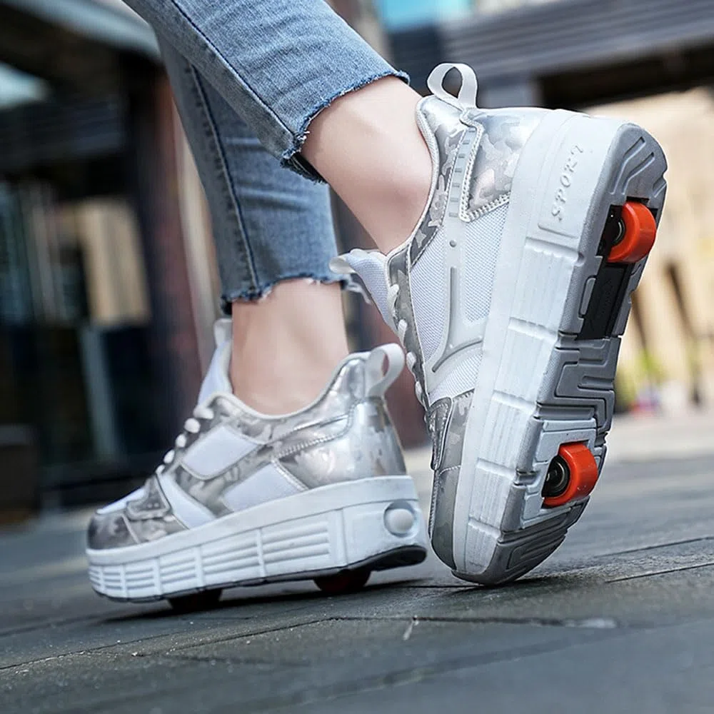 ENEN Scarpe con Rotelle Bambina, Sportive Scarpe da Skateboard, 2 Ruote Skateboard Sneakers Outdoor Multisport Scarpe da Ginnastica da Pattini per Ragazze e Ragazzi 30-41 EU