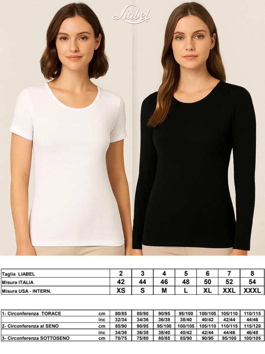 Liabel Maglia Caldo Cotone Donna (Confezione da 2) - Maglie Donna Invernali Manica Lunga o Corta Sottogiacca Bianco o Nero S-XL