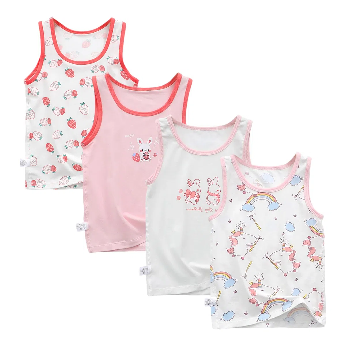 Confezione da 4 Canottiere da Bambina Canotte in Cotone Maglietta Intima Traspirante Morbida Bambine 2-10 Anni