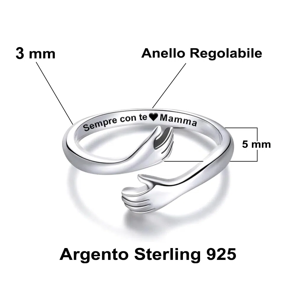 Regalo Mamma Anello regolabile, Regali per lei, Regalo Festa della Mamma, Sempre con Te Argento - Compleanno Natale per Mamme, Nonne - Cofanetto incluso