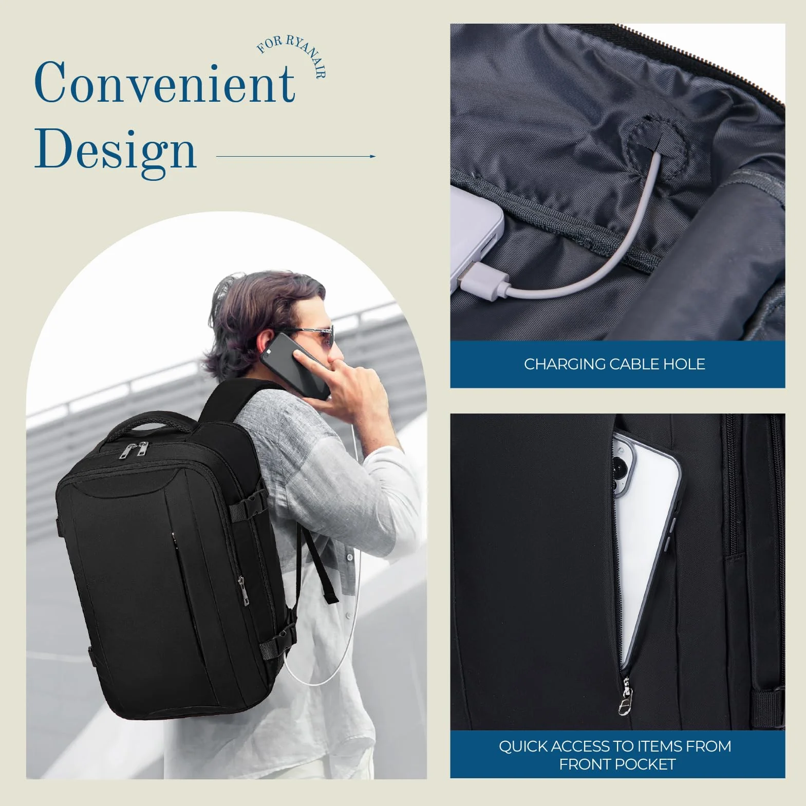 Lossga Zaino 40x30x20 per Ryanair Zaino da Viaggio Aereo Bagaglio a Mano Borsa da Cabina Borse Valigia Zaini Casual Unisex Laptop Daypack per Easyjet Vueling Wizz Air Eurowings