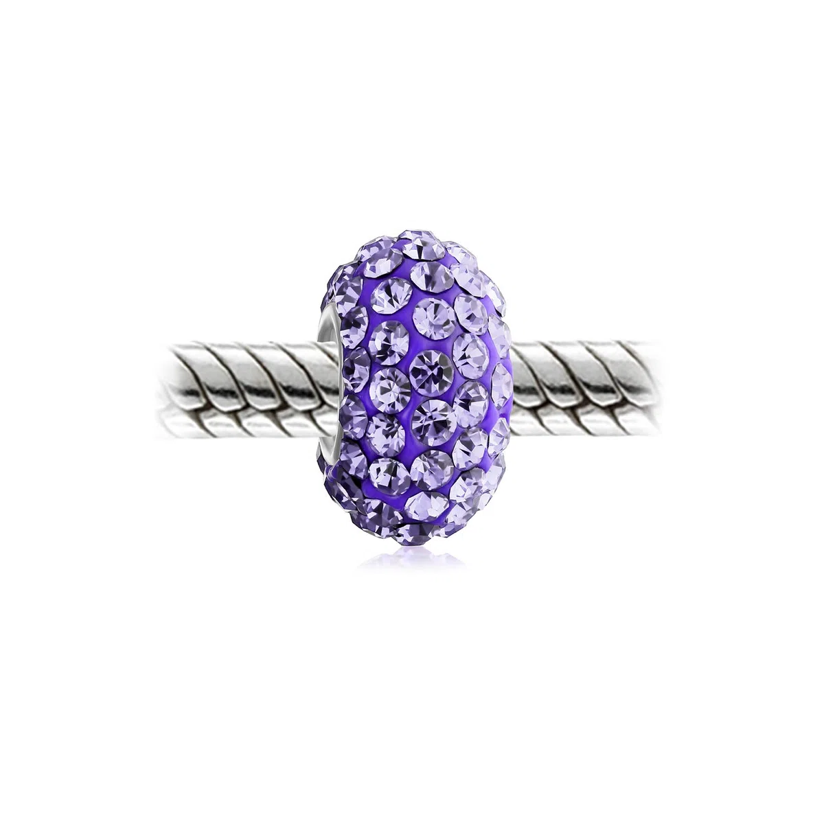 Bling Jewelry Set di due distanziatori in cristallo solido lilla viola con anima in argento sterling .925 adatti per braccialetti con charm europei per donne e adolescenti.