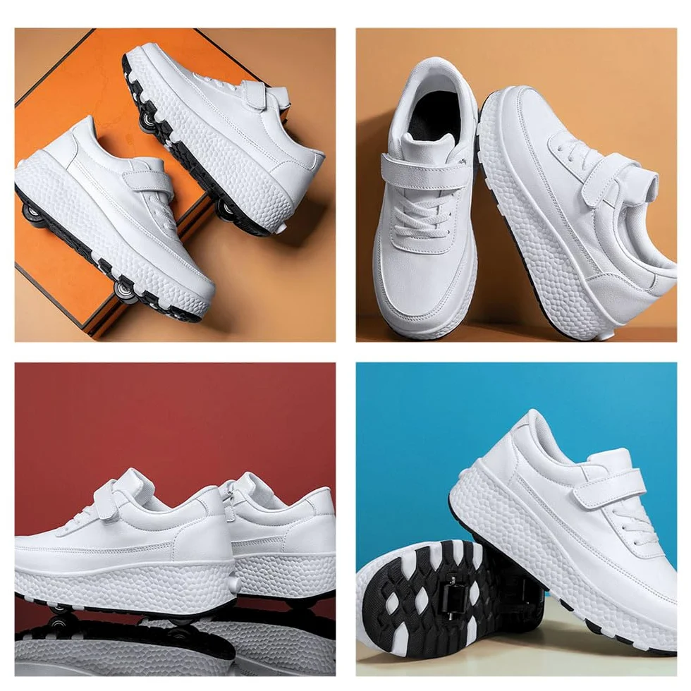 ENEN Scarpe con Rotelle Bambina, Sportive Scarpe da Skateboard, Doppia Ruote Skateboard Sneakers Outdoor Multisport Scarpe da Ginnastica da Pattini per Ragazze e Ragazzi