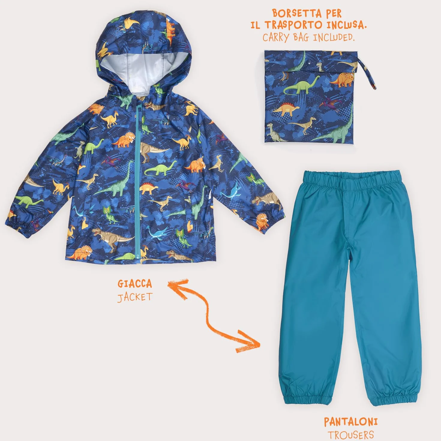 PERLETTI Set Pioggia Impermeabile Bambino Bambina - Giacca e Pantalone Antipioggia Bimbo Bimba 2 3 4 5 6 7 Anni con Cappuccio e Cerniera - Completo Pioggia Leggero Comodo con Dettagli Catarifrangenti