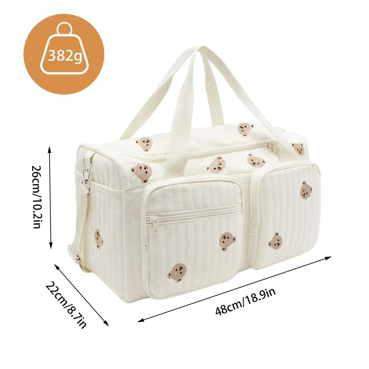 Borsa Parto Ospedale Mamma, Fasciatoio e Organizer Passeggino, Cambio Neonato Capiente, Borsa Mamma Multiuso in Cotone con Ricamo, 48 × 22 × 26 cm, per Ospedale, Viaggio e Pannolini