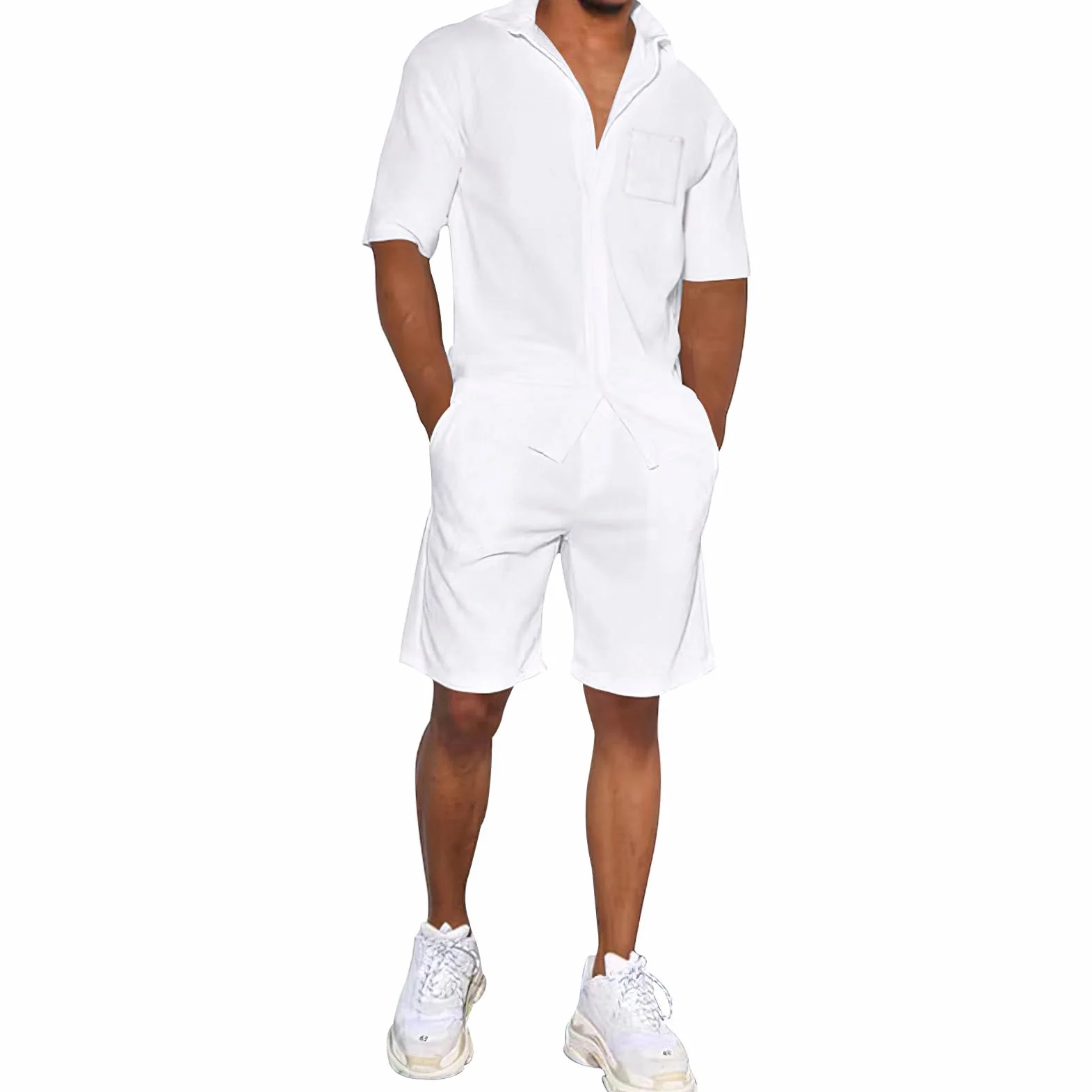 amropi Tuta Uomo Sportiva 2 Pezzi Maniche Corte Camicia Bottone e Pantaloncini Estiva Completo
