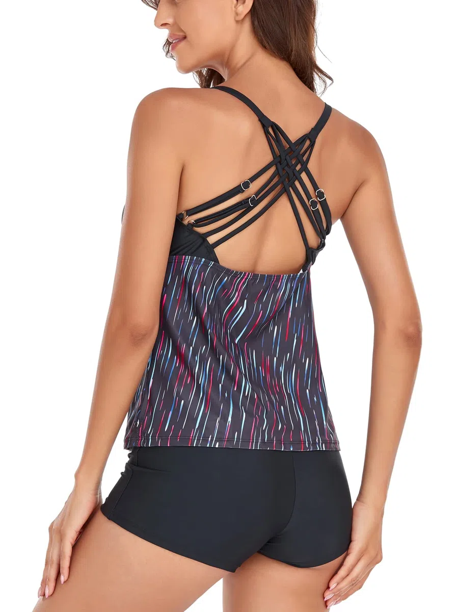 Donna Costumi da Bagno di Due Pezzi Strisce Colore Sfumato Due Pezzi Tankini Moda Boyshort