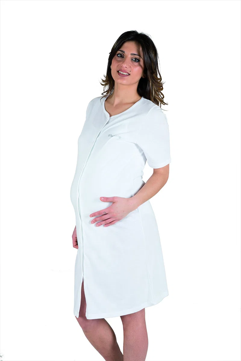 Premamy - Camicia Clinica per Premaman, Modello Aperto Davanti, Cotone Jersey, Pre-Post Parto