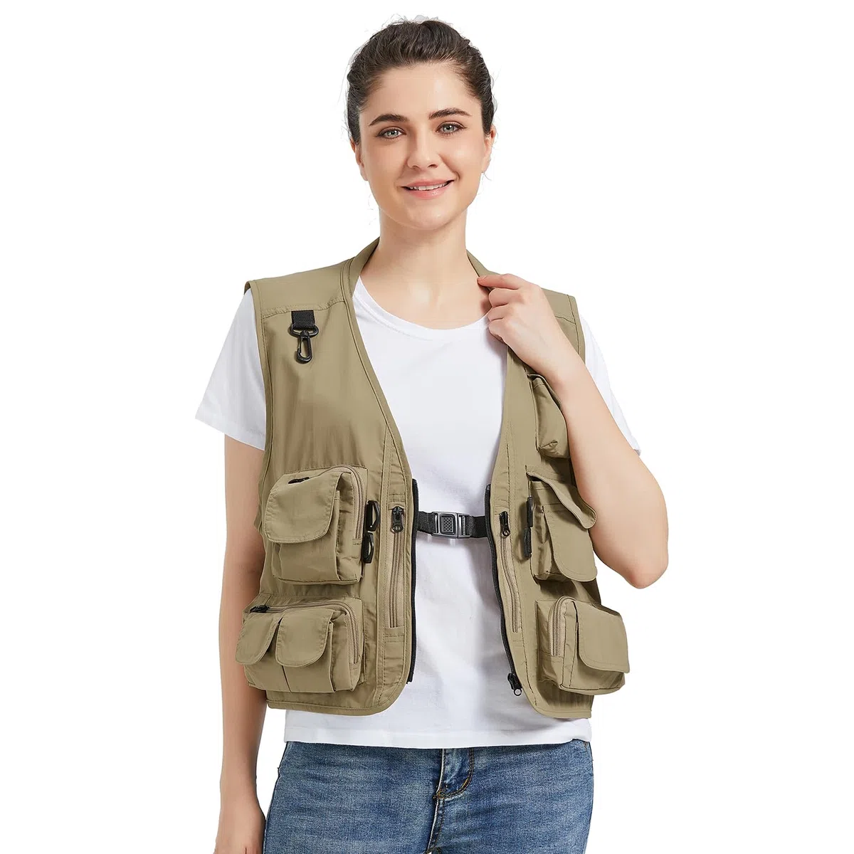 Ziker Gilet da donna in rete traspirante traforato da viaggio per fotografi e pesca con tasche