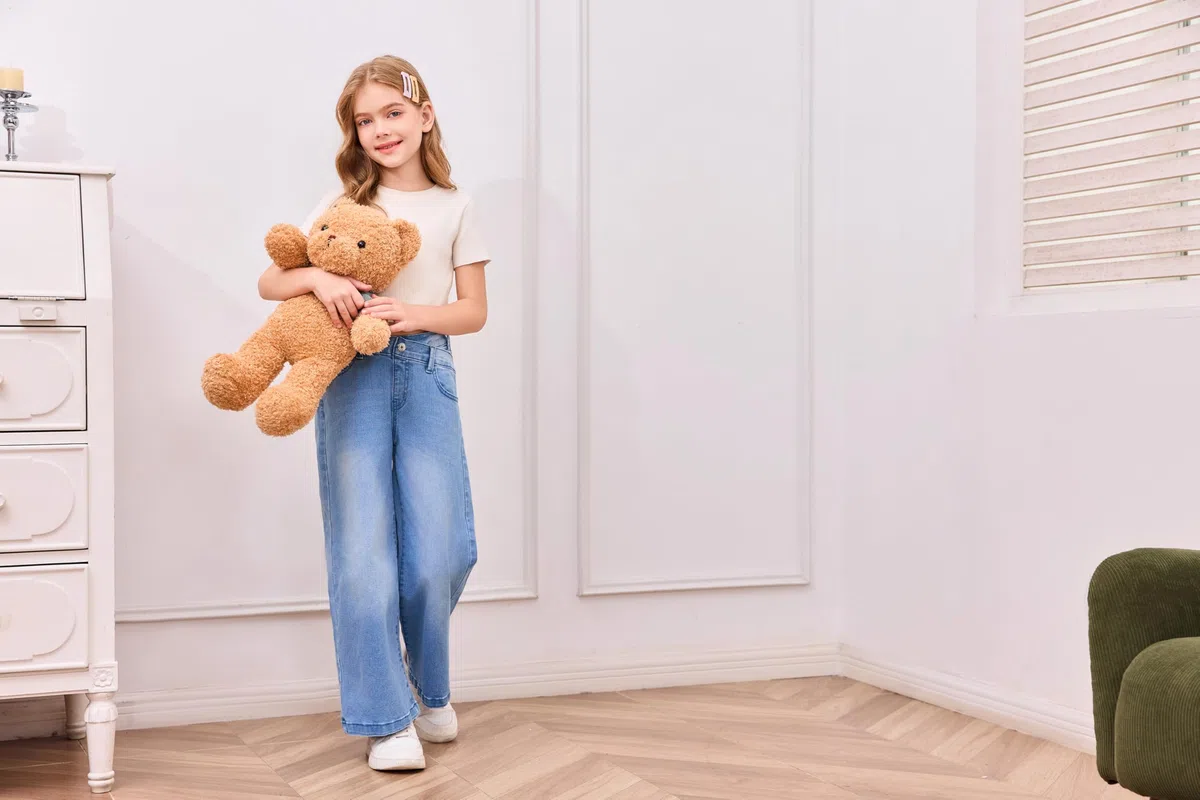 Haloumoning Jeans da ragazza a vita alta, pantaloni in denim flare elasticizzati, gambe larghe