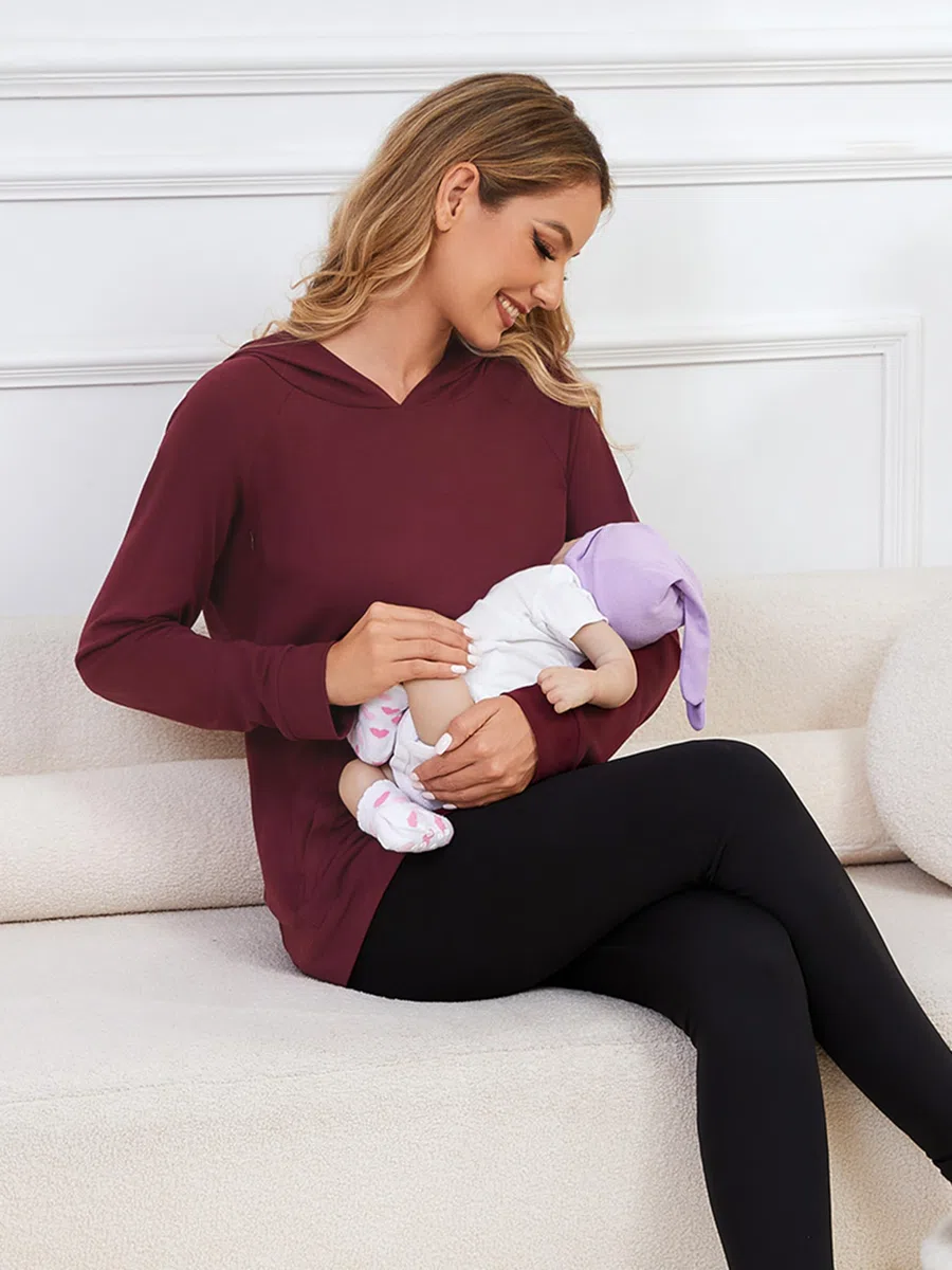 Felpa da donna per allattamento con chiusura lampo invisibile, a maniche lunghe, per gravidanza e allattamento