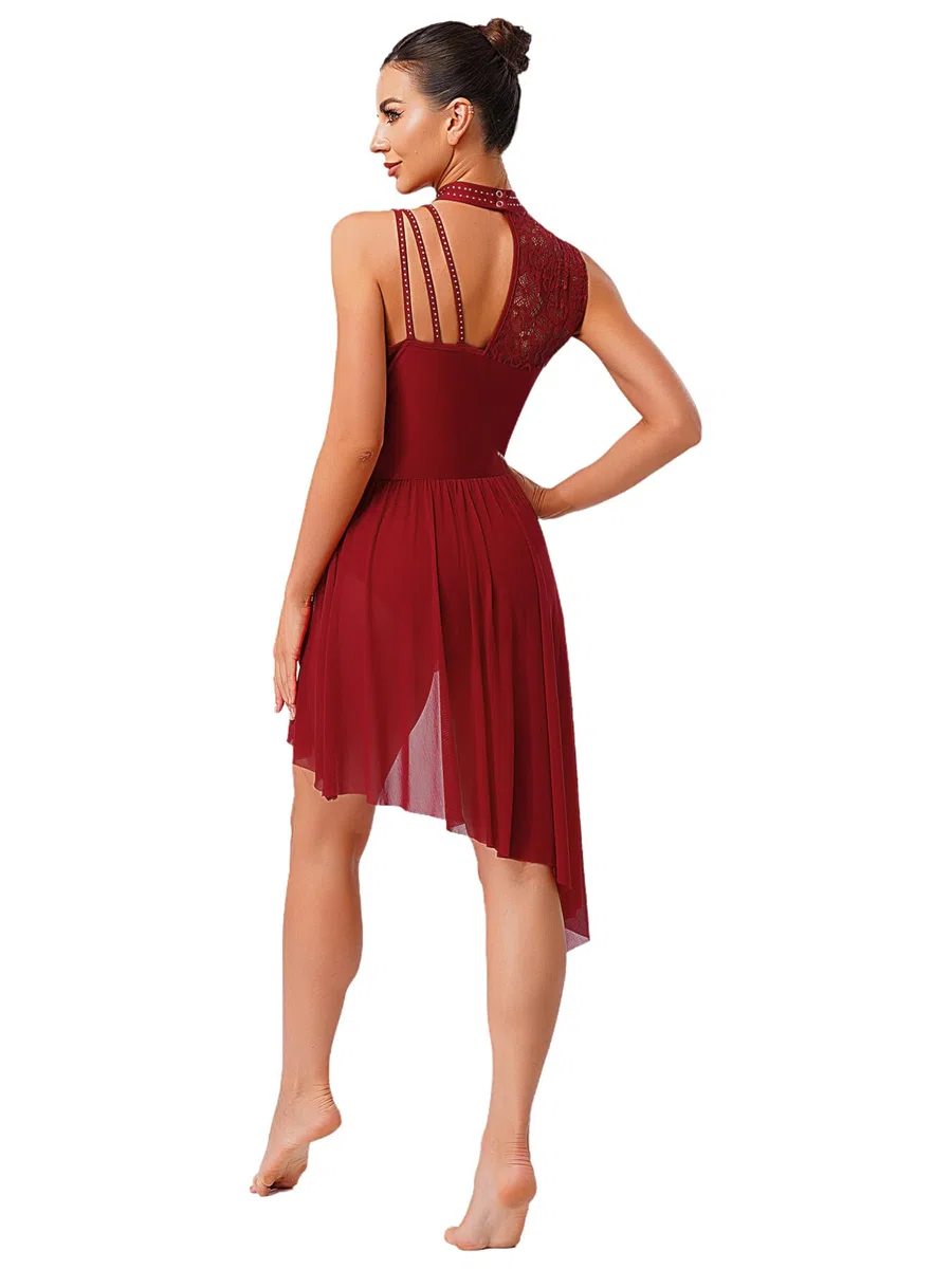 inhzoy Vestito da Ballo Latino Americano Tango Donna Abito da Balletto Danza Lirica Contemporanea in Pizzo Floreale Body Ginnastica Ritmica Vestito da Pattinaggio Artistico