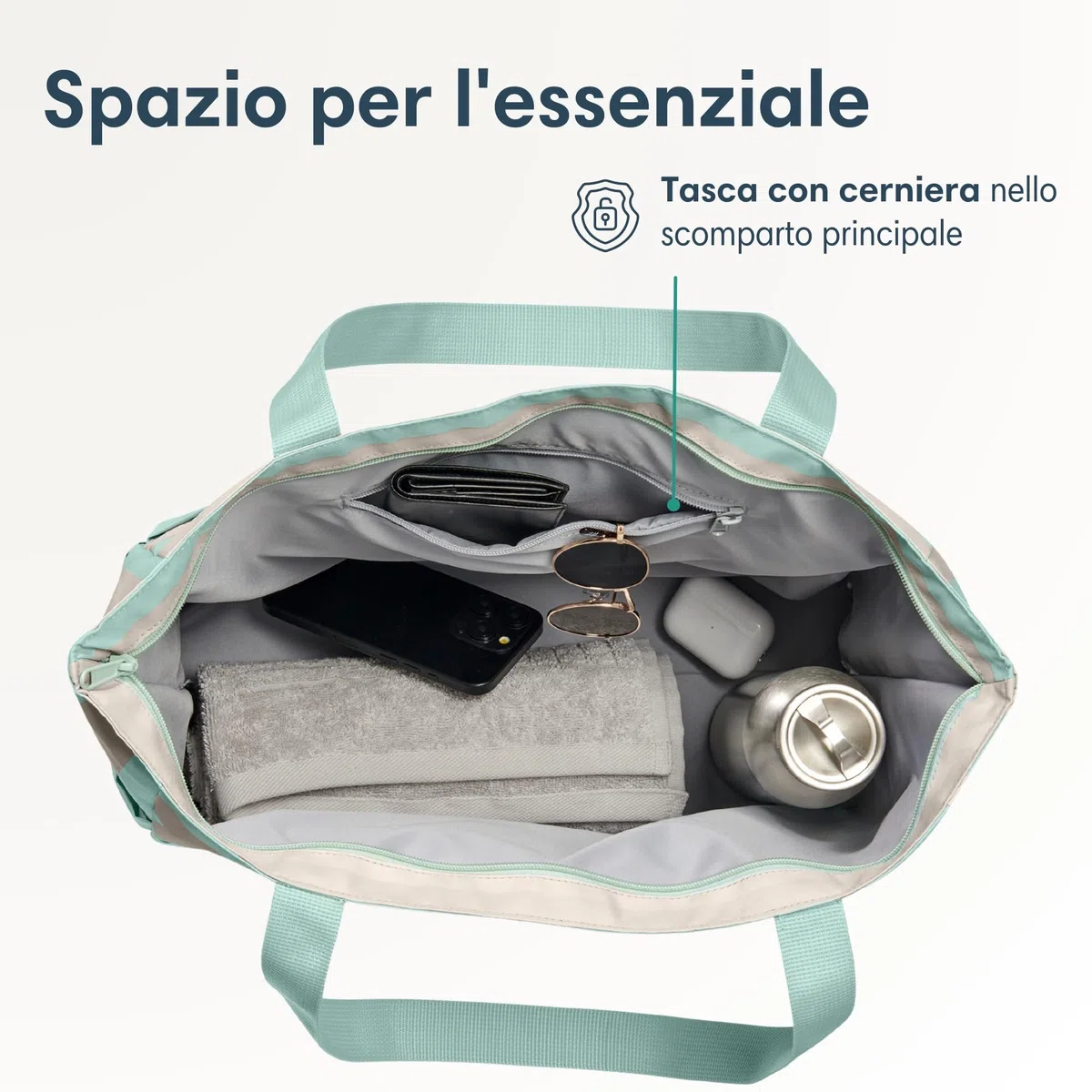 LARKSON Borsa Mare Donna Uomo - Linn - Borsone da Spiaggia Grande per Vacanze, Sport, Università, Viaggio - Tote Bag Shopper Con Cerniera