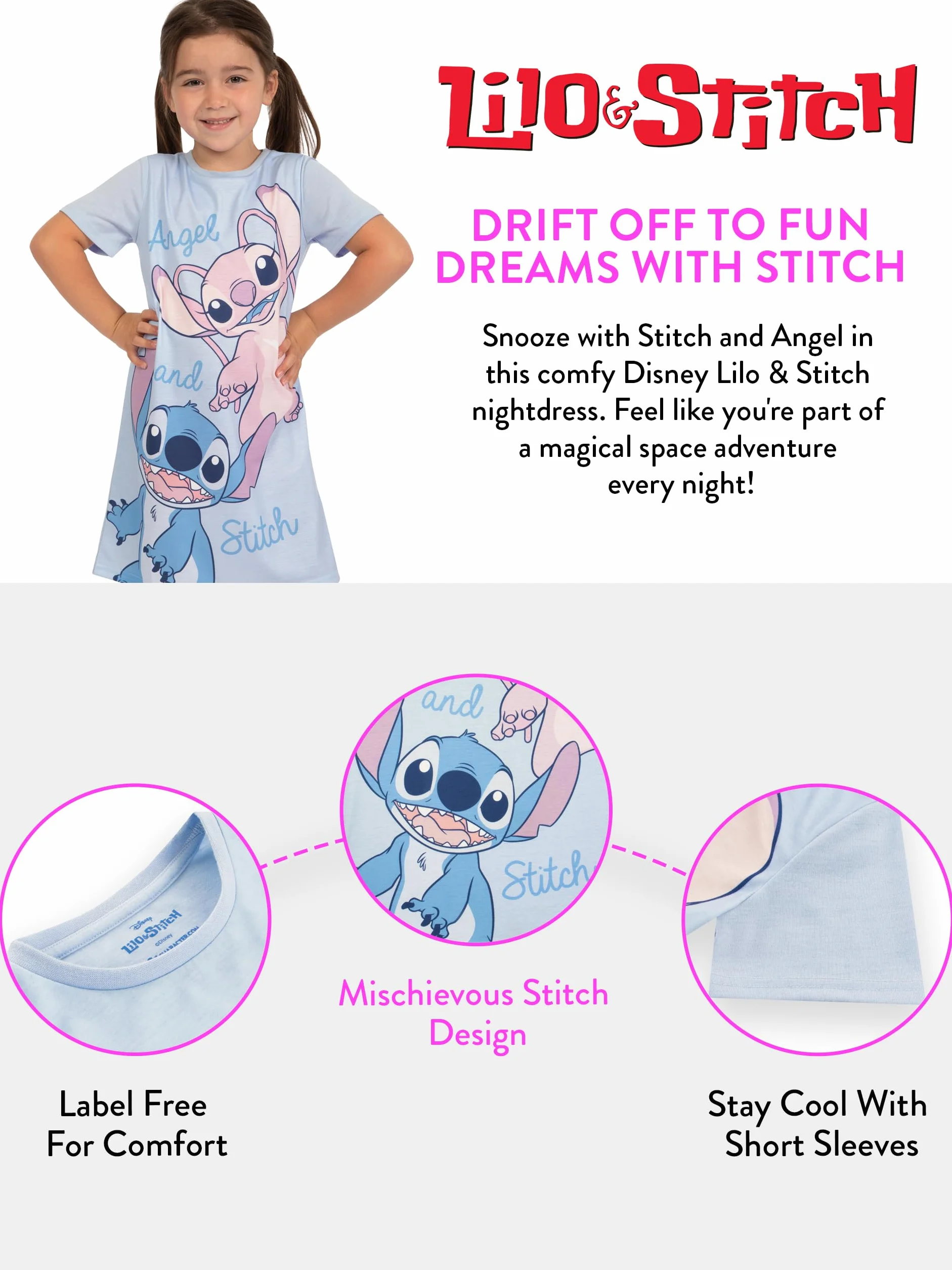 Disney Pigiama Pigiama Bambina | Lilo e Stitch Camicia da Notte | Stitch e Angel Bambina Pjs