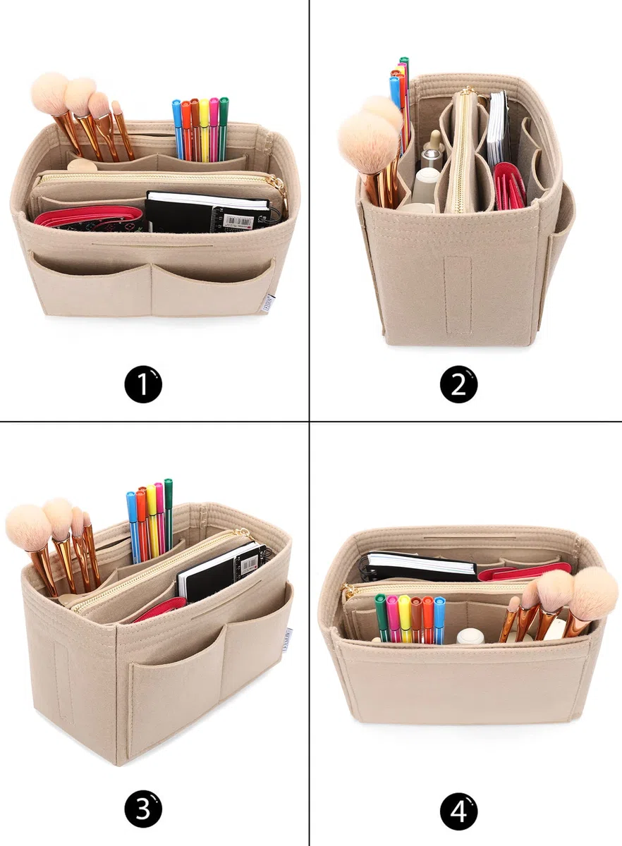 Feltro Borsa Organizer Inserto con cerniera Borsa Tote Shaper Fit Speedy Neverfull MM GM, Beige, Small